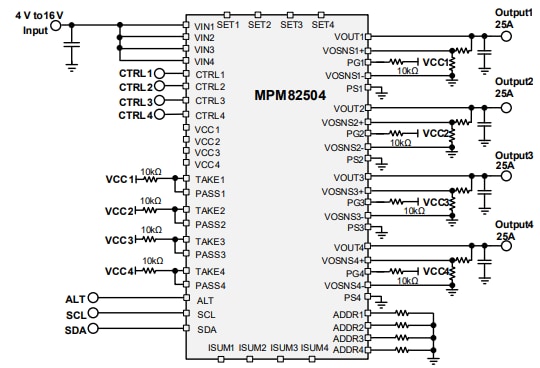Application Circuit Diagram - Monolithic Power Systems (MPS) MPM82504 Power Management Modules